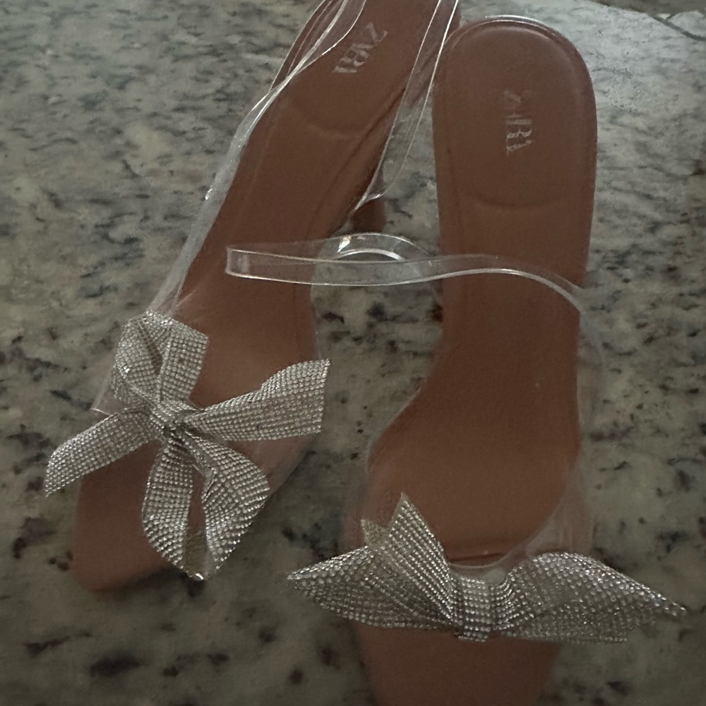 Zara Clear Heels with Silver Bow